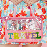 Black TRAVEL Chenille Letter Clear PVC Makeup Bag