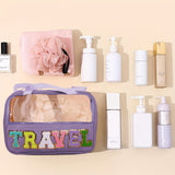 Black TRAVEL Chenille Letter Clear PVC Makeup Bag