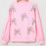 Light Pink Sweet Bow Lantern Sleeve Oversized Pullover Sweatshirt