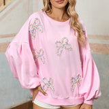 Light Pink Sweet Bow Lantern Sleeve Oversized Pullover Sweatshirt