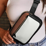 White Color Block Adjustable Belt PU Leather Crossbody Bag