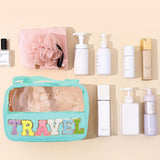 Black TRAVEL Chenille Letter Clear PVC Makeup Bag