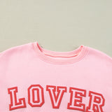 Pink LOVER Letter Graphic Drop Shoulder Pullover Sweatshirt