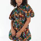 Multicolour Bohemian Floral Bubble Sleeve Dress