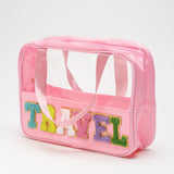 Black TRAVEL Chenille Letter Clear PVC Makeup Bag