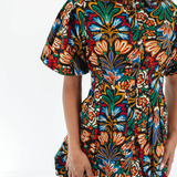 Multicolour Bohemian Floral Bubble Sleeve Dress