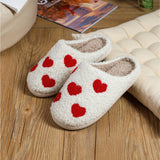 White Valentines Day Hearts Print Plush Slippers