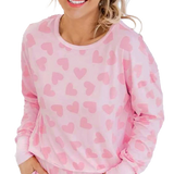 Pink Heart Print Long Sleeve Top and Shorts Loungewear Set