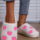 White Valentines Day Hearts Print Plush Slippers