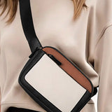 White Color Block Adjustable Belt PU Leather Crossbody Bag