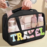 Black TRAVEL Chenille Letter Clear PVC Makeup Bag