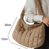 Light French Beige Quilted Zipper Large Shoulder Bag