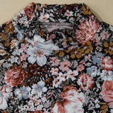 Brown Floral Print Mesh Mock Neck Slim Top