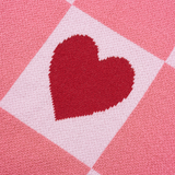 Pink Plus Size Heart Checkered Colorblock Lantern Sleeve Sweater