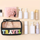 Black TRAVEL Chenille Letter Clear PVC Makeup Bag